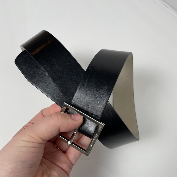 Nine West sz. M(40) black real leather belt with minimalist modern silver buckle - Picture 1 of 7